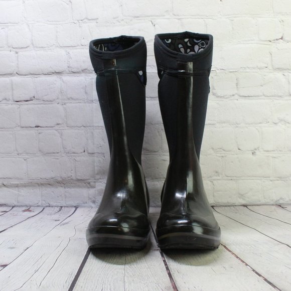 BOGS Plimsoll Black Fabric Rubber Waterproof Tall Winter Rain Boots Size 6 - Picture 5 of 9